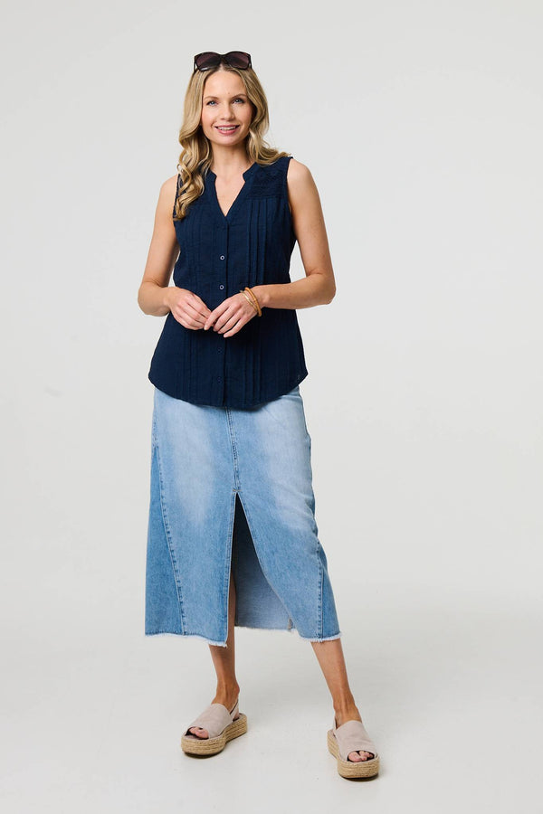Lace Trim Sleeveless V-Neck Blouse