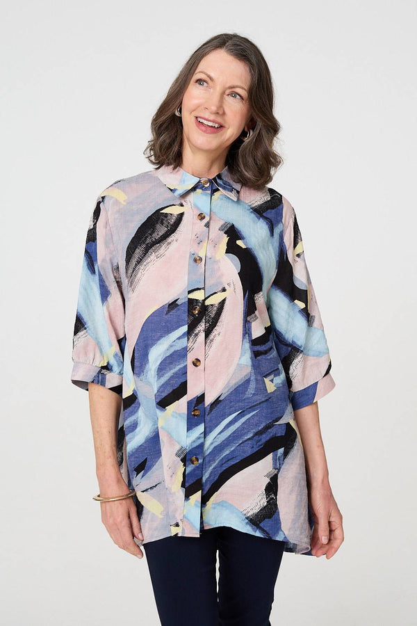 Brushstroke Print Collared Relaxed Shirt