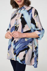 Brushstroke Print Collared Relaxed Shirt