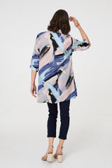 Brushstroke Print Collared Relaxed Shirt