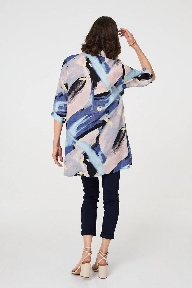 Brushstroke Print Collared Relaxed Shirt
