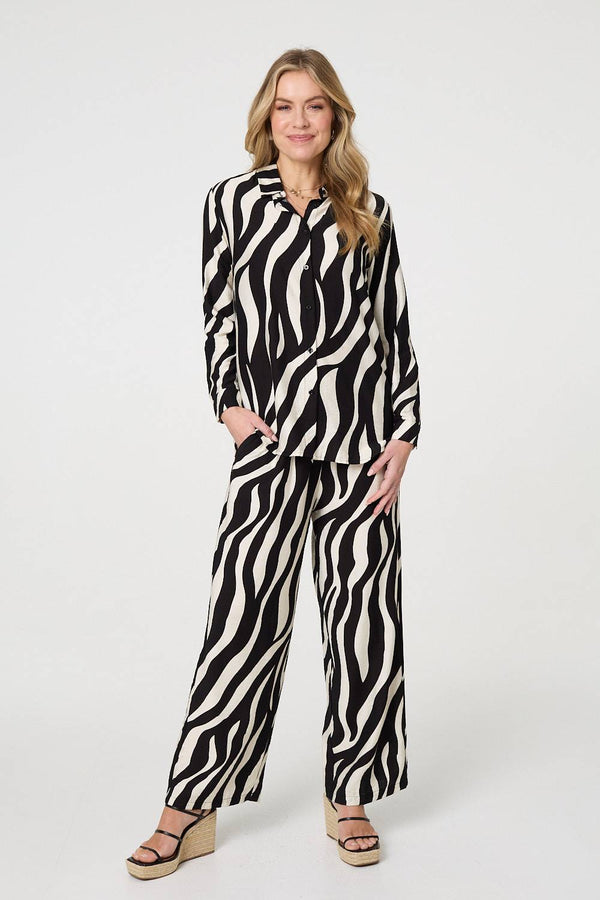 Zebra Print Long Sleeve Relaxed Shirt