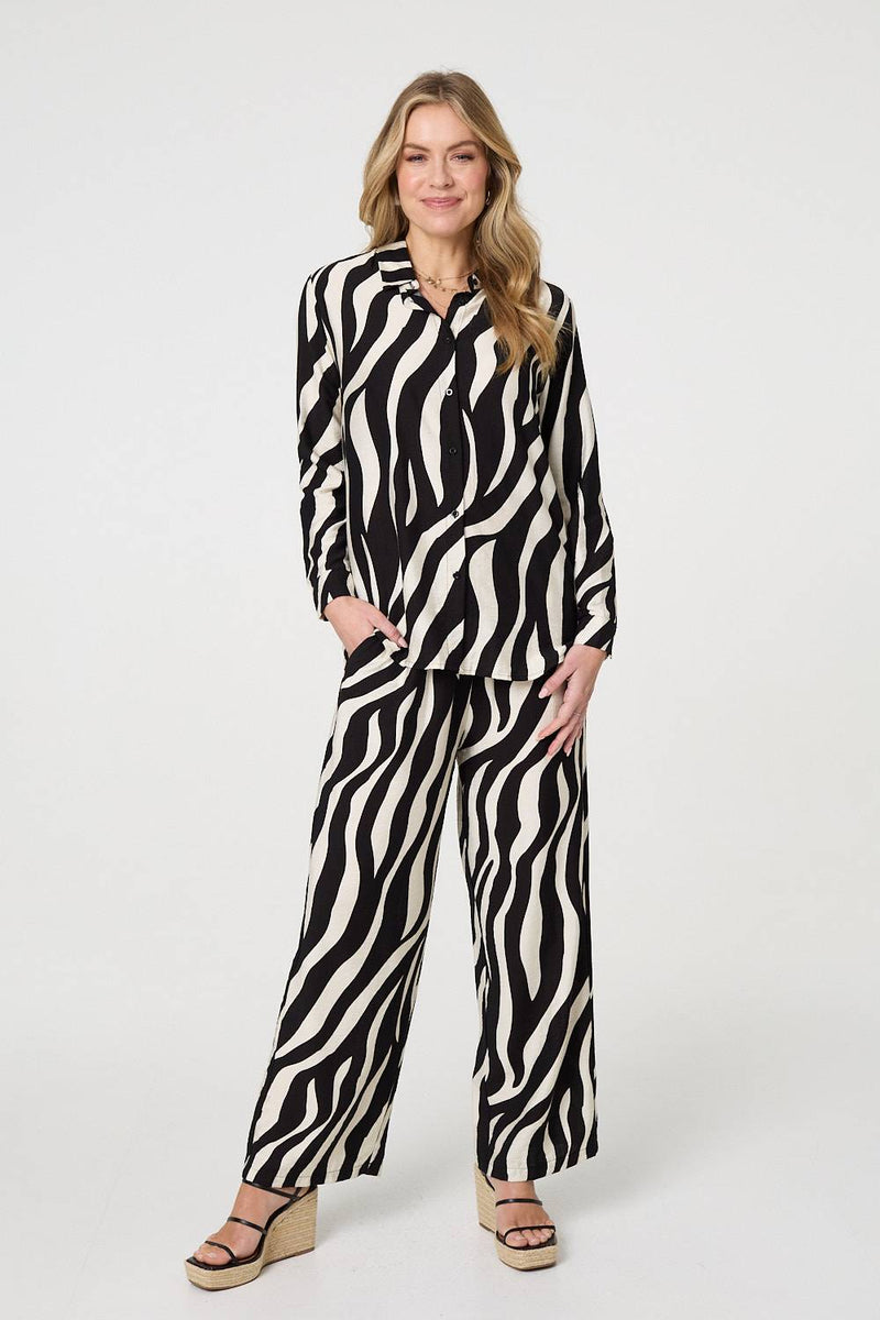 Zebra Print Long Sleeve Relaxed Shirt
