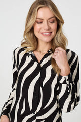 Zebra Print Long Sleeve Relaxed Shirt