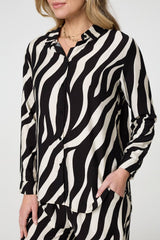 Zebra Print Long Sleeve Relaxed Shirt