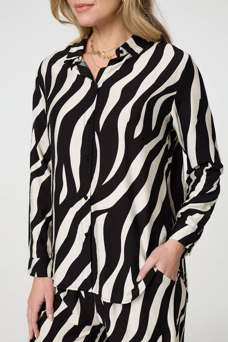 Zebra Print Long Sleeve Relaxed Shirt