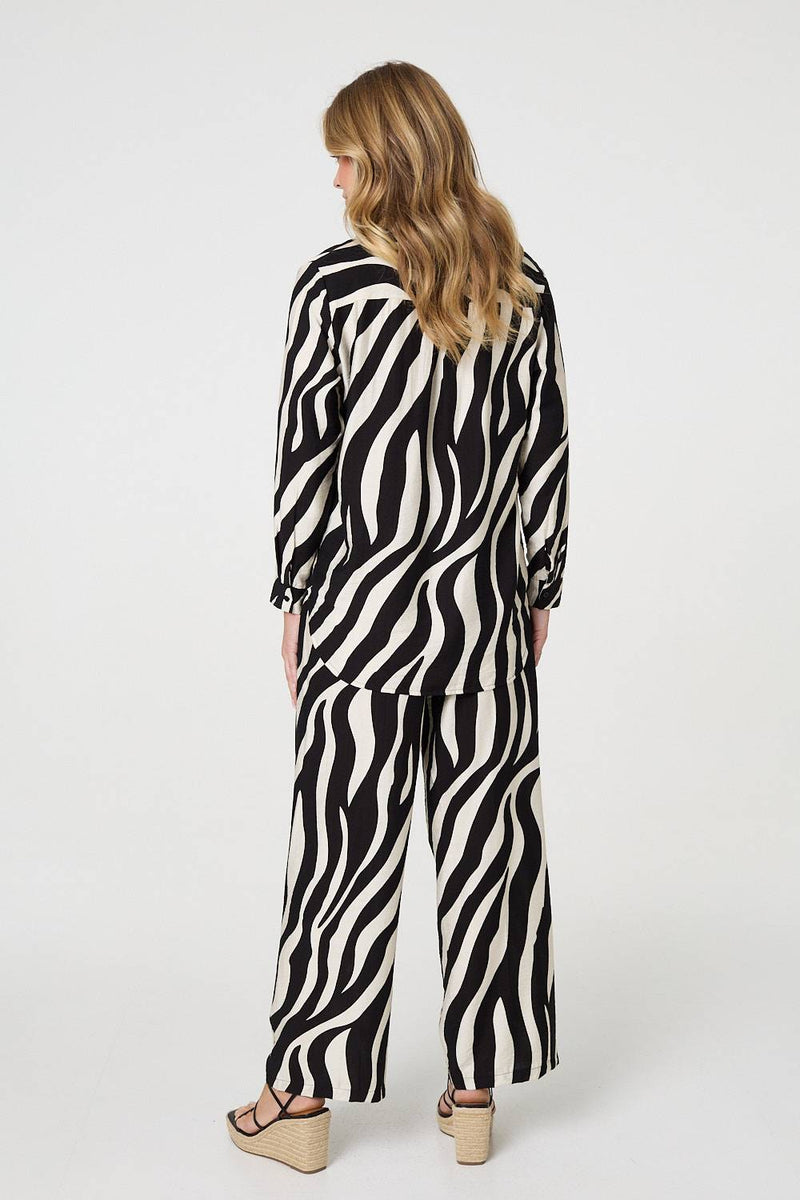 Zebra Print Long Sleeve Relaxed Shirt