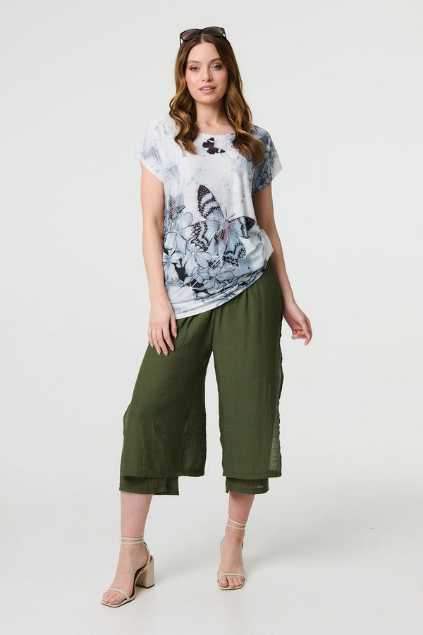 Butterfly Print Short Sleeve Relaxed Tunic
