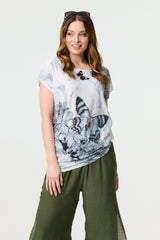 Butterfly Print Short Sleeve Relaxed Tunic
