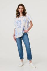 Printed Short Sleeve Relaxed Blouse
