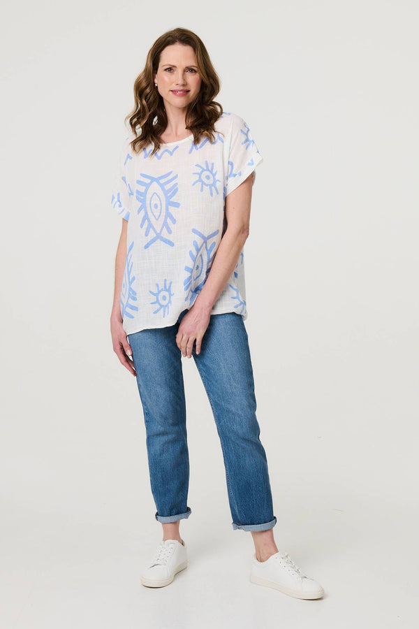 Printed Short Sleeve Relaxed Blouse
