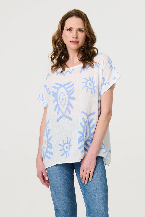 Printed Short Sleeve Relaxed Blouse