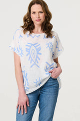 Printed Short Sleeve Relaxed Blouse