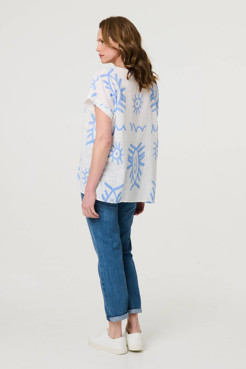 Printed Short Sleeve Relaxed Blouse
