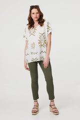 Printed Short Sleeve Relaxed Blouse