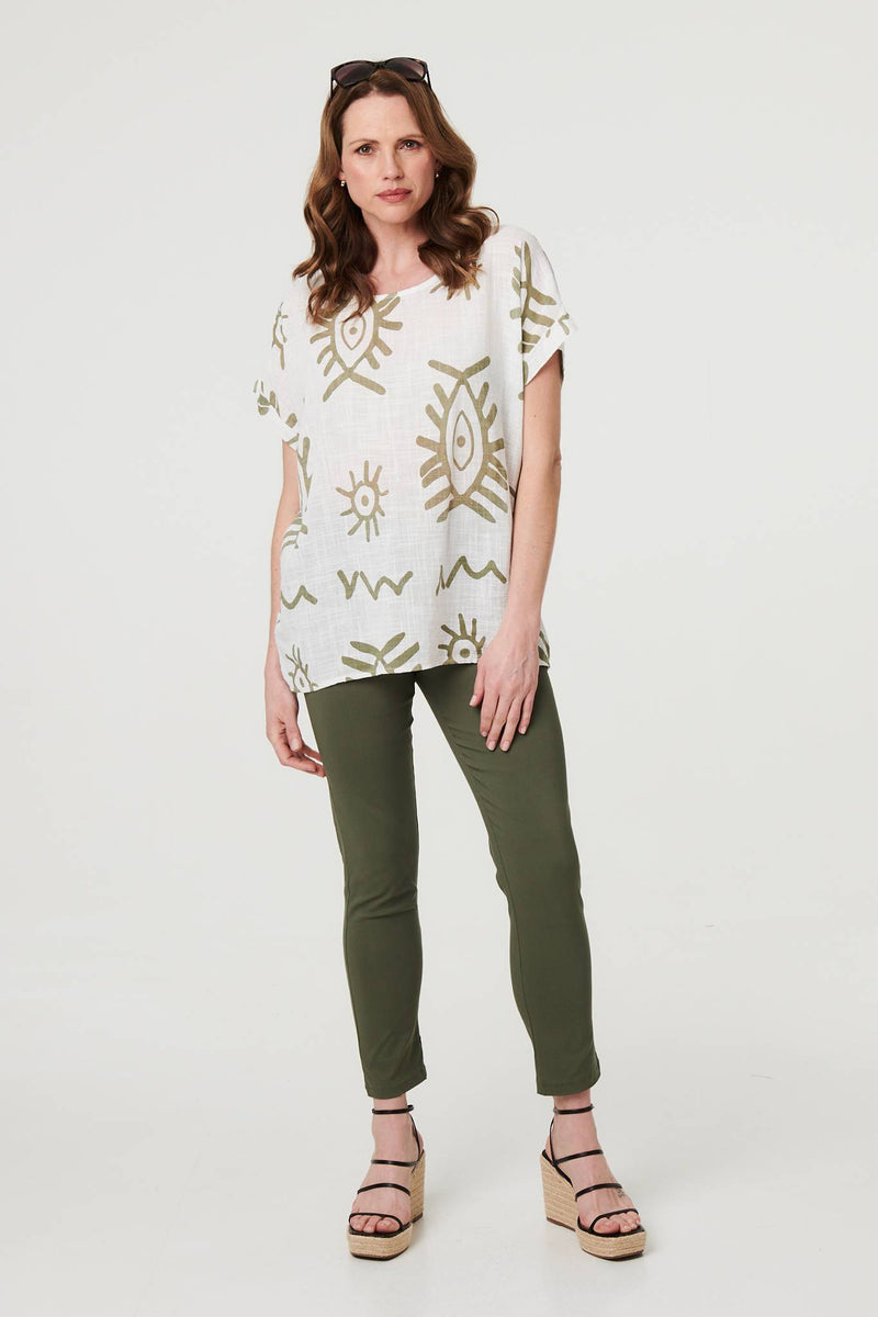 Printed Short Sleeve Relaxed Blouse