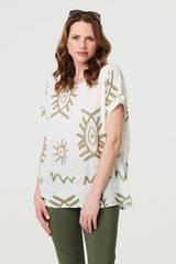 Printed Short Sleeve Relaxed Blouse