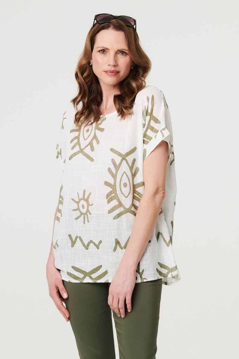 Printed Short Sleeve Relaxed Blouse