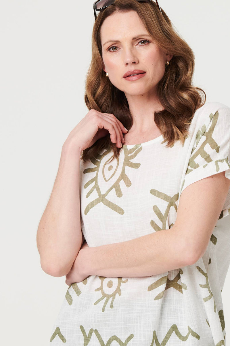 Printed Short Sleeve Relaxed Blouse