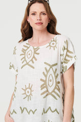 Printed Short Sleeve Relaxed Blouse
