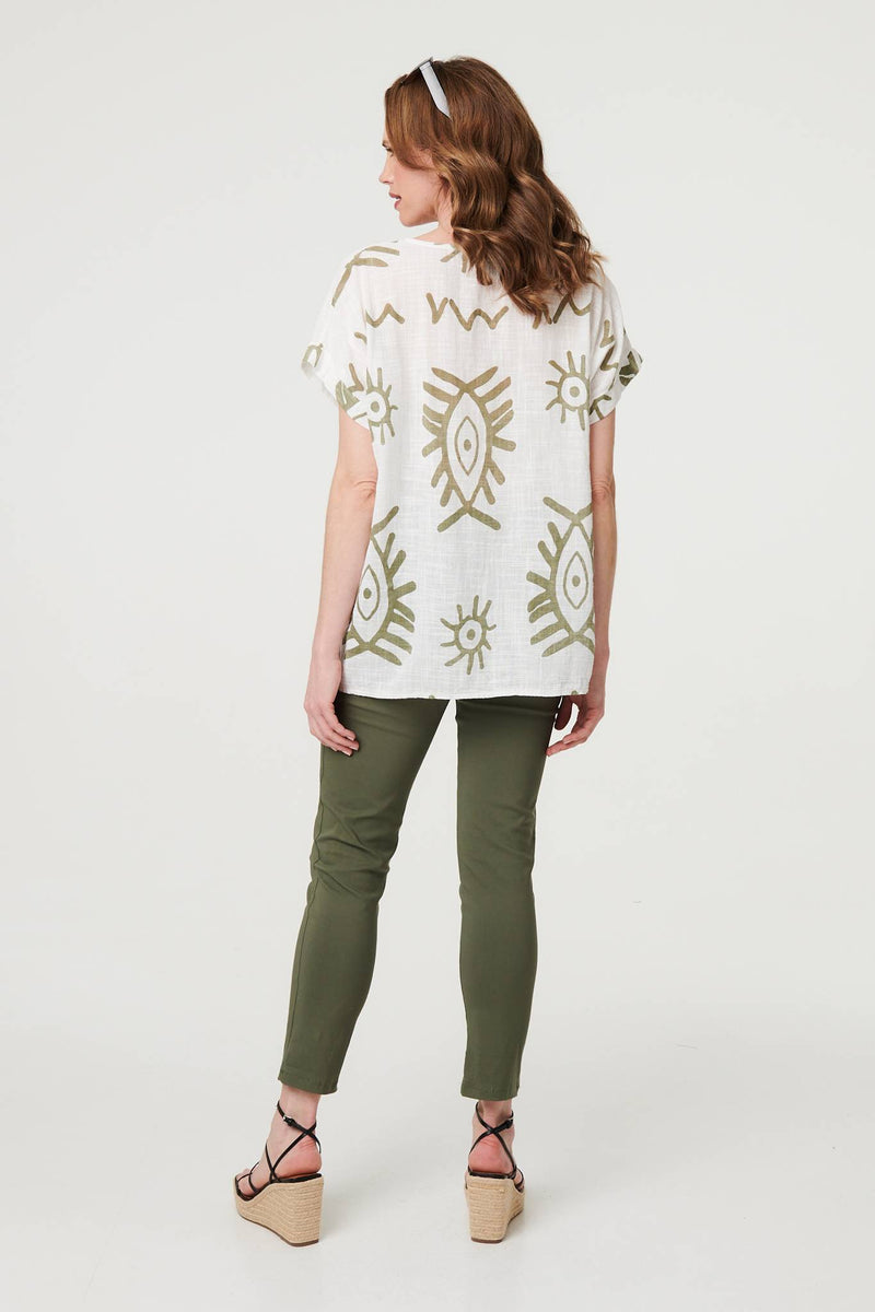 Printed Short Sleeve Relaxed Blouse