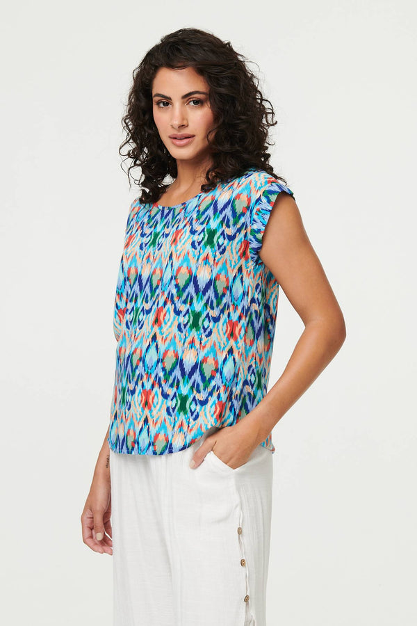 Printed Cap Sleeve Relaxed Blouse Top