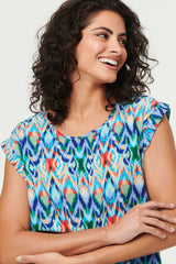 Printed Cap Sleeve Relaxed Blouse Top