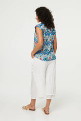 Printed Cap Sleeve Relaxed Blouse Top