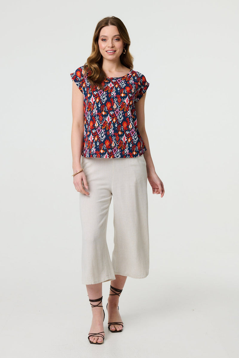 Printed Relaxed Cap Sleeve Shell Top