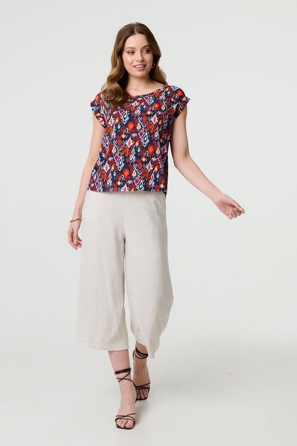 Printed Relaxed Cap Sleeve Shell Top