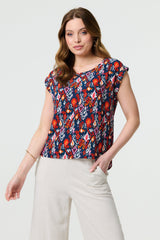 Printed Relaxed Cap Sleeve Shell Top