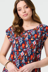 Printed Relaxed Cap Sleeve Shell Top