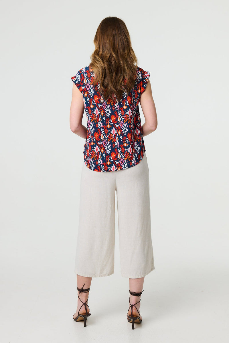 Printed Relaxed Cap Sleeve Shell Top