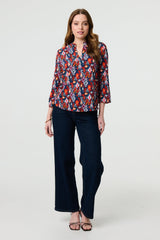 Printed Relaxed 3/4 Sleeve Blouse Top