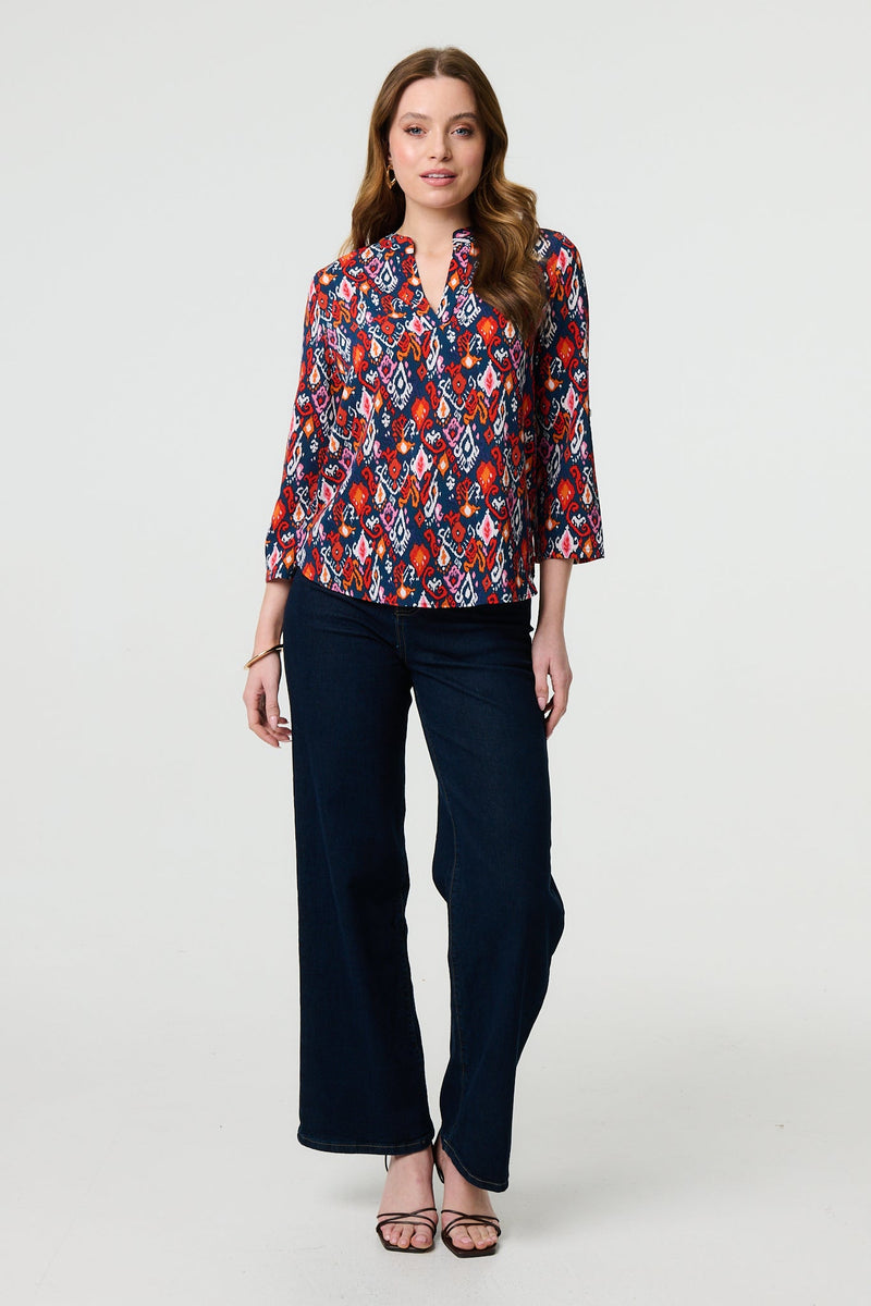 Printed Relaxed 3/4 Sleeve Blouse Top