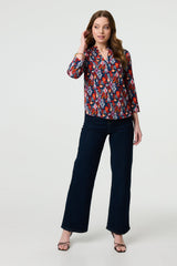 Printed Relaxed 3/4 Sleeve Blouse Top