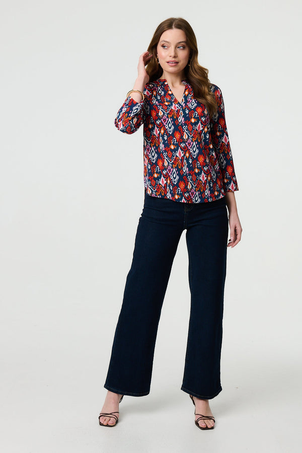 Printed Relaxed 3/4 Sleeve Blouse Top