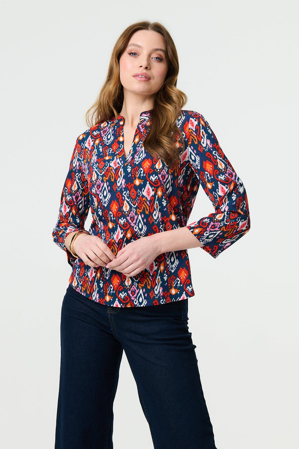 Printed Relaxed 3/4 Sleeve Blouse Top