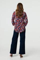 Printed Relaxed 3/4 Sleeve Blouse Top
