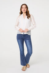 Lace Trim High Neck Long Sleeve Blouse