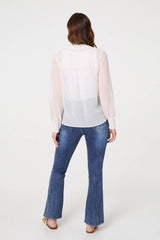 Lace Trim High Neck Long Sleeve Blouse