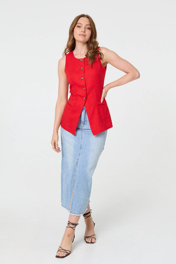 Sleeveless Button Front Waistcoat Top