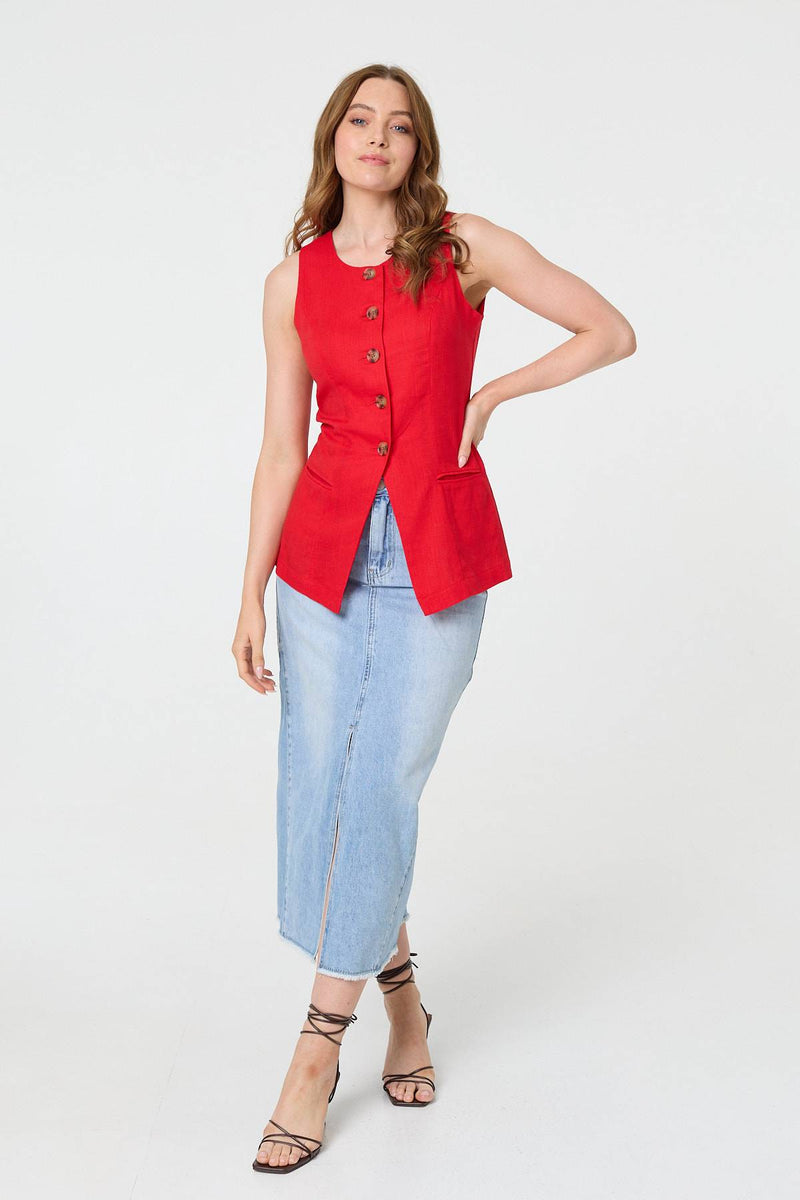 Sleeveless Button Front Waistcoat Top