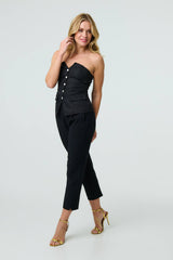 Button Front Strapless Waistcoat Vest Top