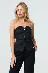 Button Front Strapless Waistcoat Vest Top