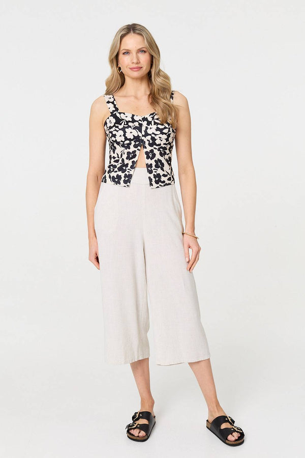 Floral Sleeveless Split Front Crop Top