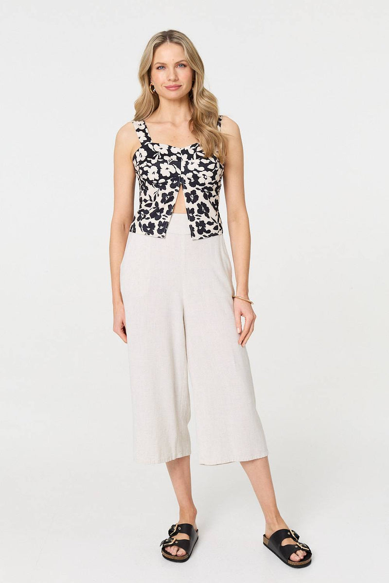 Floral Sleeveless Split Front Crop Top