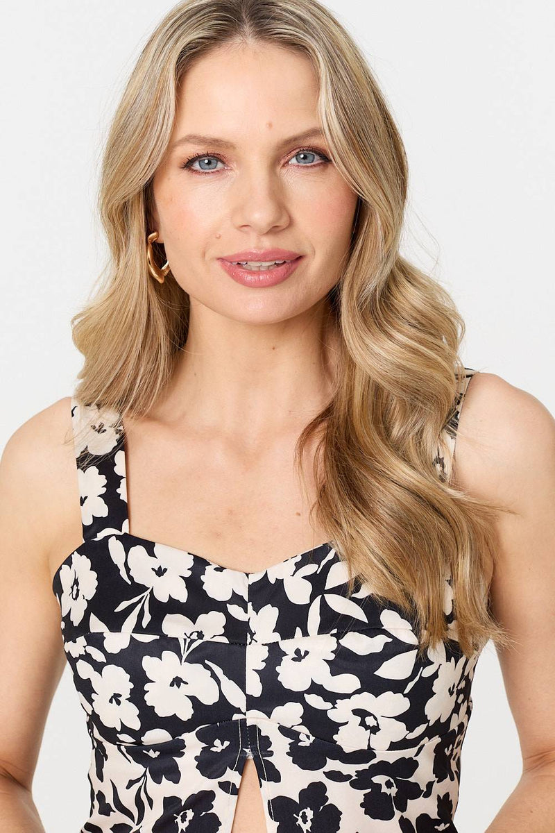 Floral Sleeveless Split Front Crop Top