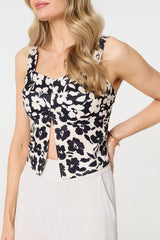 Floral Sleeveless Split Front Crop Top