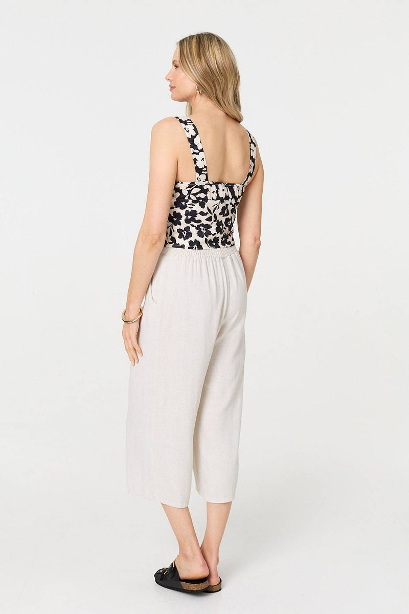 Floral Sleeveless Split Front Crop Top